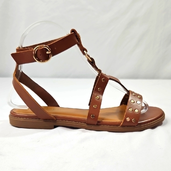 Michael Shannon Shoes - Michael Shannon Tan Sandals with Gold Accents Size 7